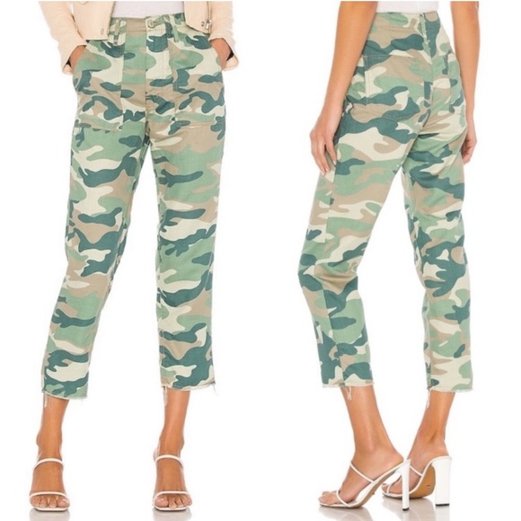 MOTHER the shaker chop crop raw hem green camo straight leg...